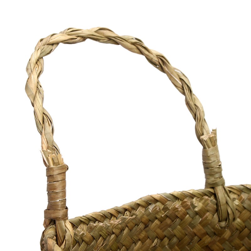 Seagrass Belly Storage Baskets Shopping Bag Box Organizer Plant Pot Half Green - #01