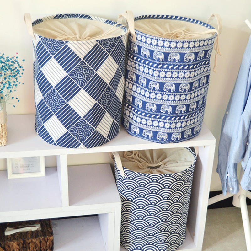 35x45cm Waterproof Durable Cloth Storage Baskets High Capacity Cotton Linen Laundry Box Organizer - #02