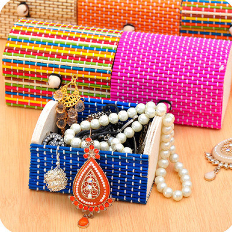 Bamboo Liubian Table Desktop Storage Box Jewelry Earring DIY Desktop Organizer  - Multicolor1