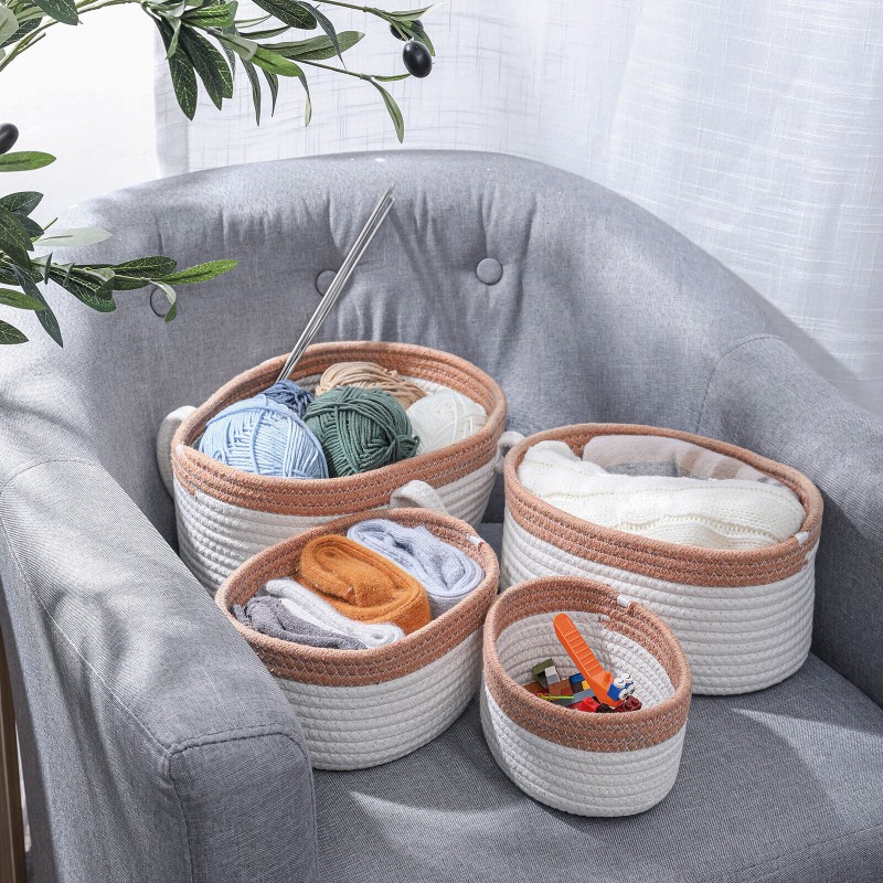 4x Cotton Rope Laundry Basket Blanket Toys Storage Hamper Folding Clothes Bin