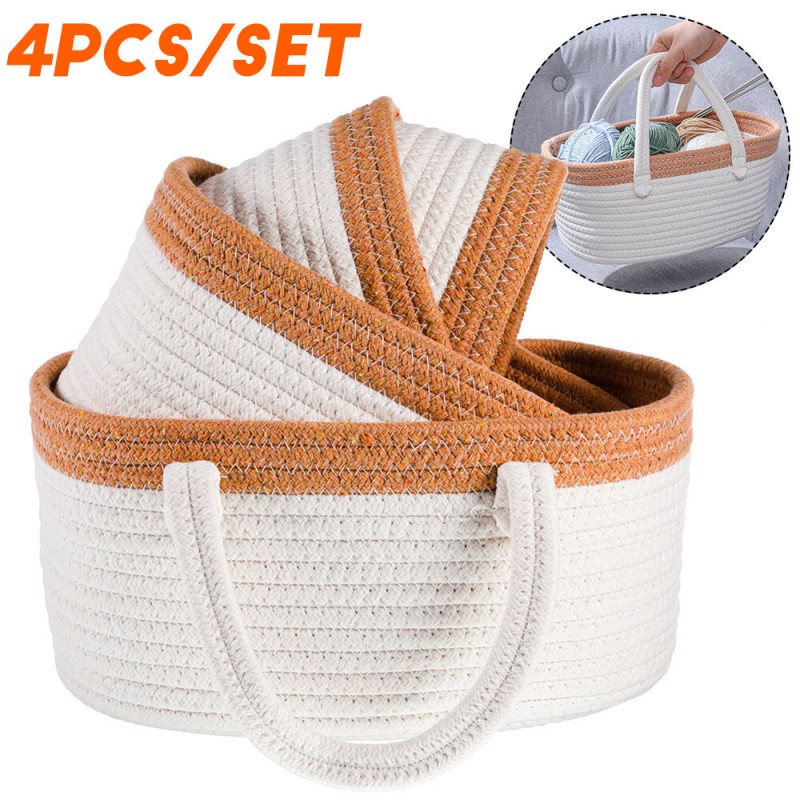 4x Cotton Rope Laundry Basket Blanket Toys Storage...