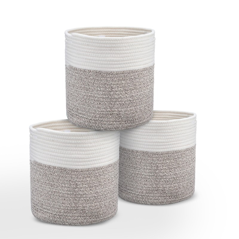 3PCS Cotton Rope Woven Basket Bathroom Laundry Basket Dirty Clothe Container USA - #02