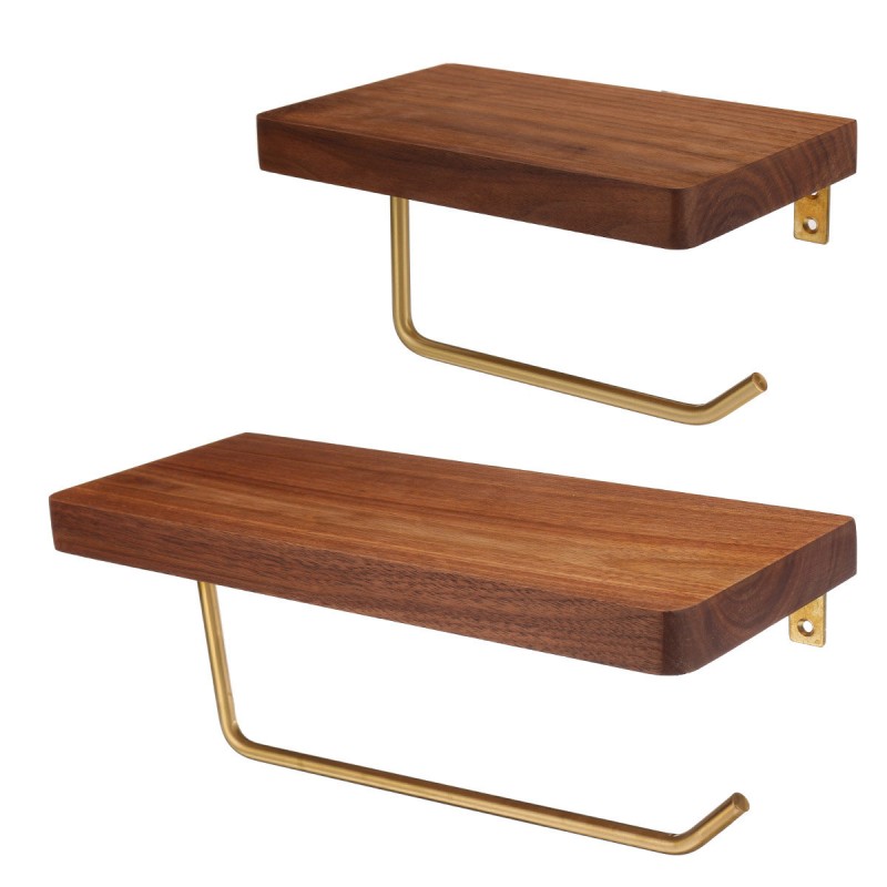 Toilet Roll Paper Holder Towel Metal Wooden Phone Storage Rack Hanging Shelf Paper Tissue Holder - 30cm