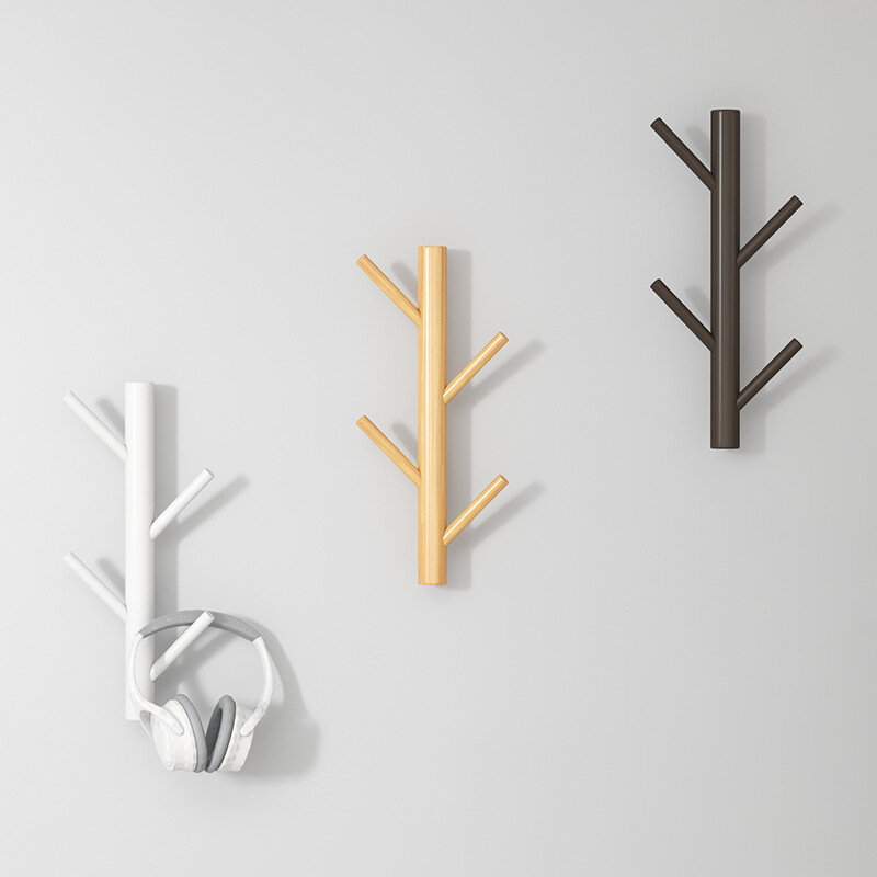 Wall Hanging Coat Rack 45° External Oblique Hanging Rod Clothse Hanging Storage Rack - Wood 4 Hooks