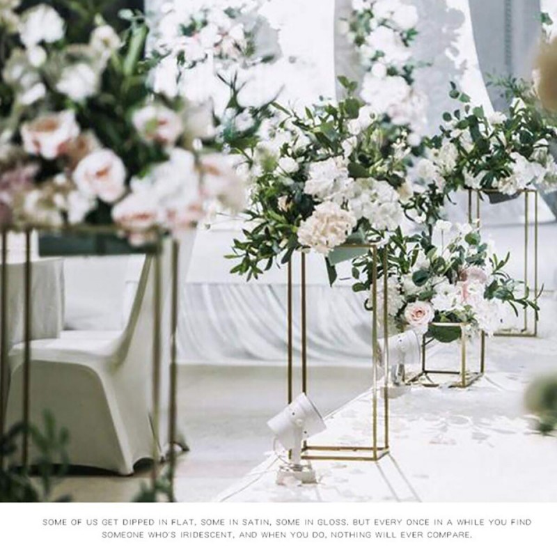 4PCS Wedding Gold-plated Geometric Flower Stand Wedding T-stage Guide Metal Iron Rectangle Square Frame Decoration - Gold