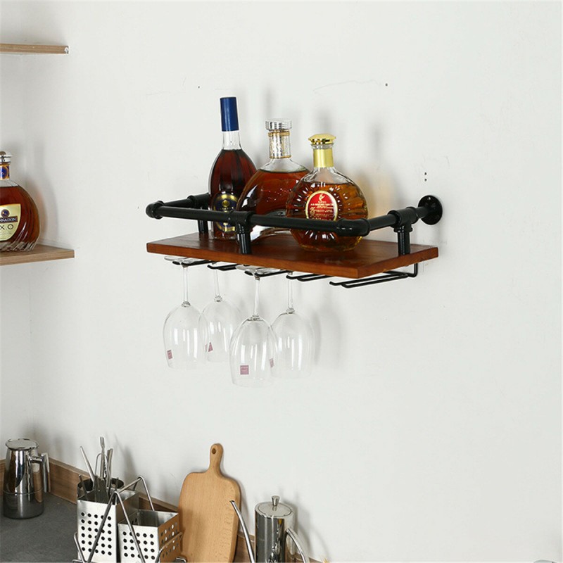 Wall Mounted Wood Rack Goblet Stemware Storage Organizer Rack for Home Kitchen Storage Tool