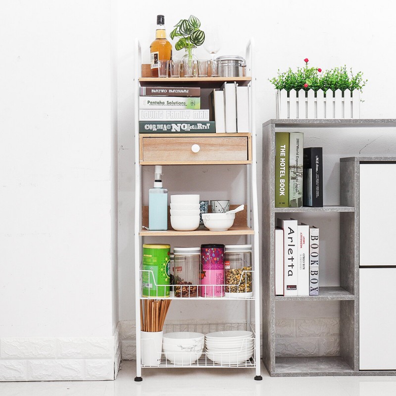 5-Tier Kitchen Standing Rack Microwave Oven Stand Shelf Storage for Home Kitchen Storage Rack - White