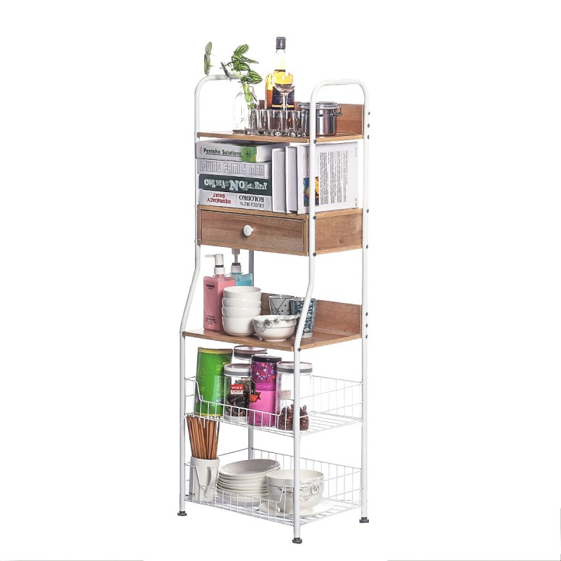 5-Tier Kitchen Standing Rack Microwave Oven Stand Shelf Storage for Home Kitchen Storage Rack - White
