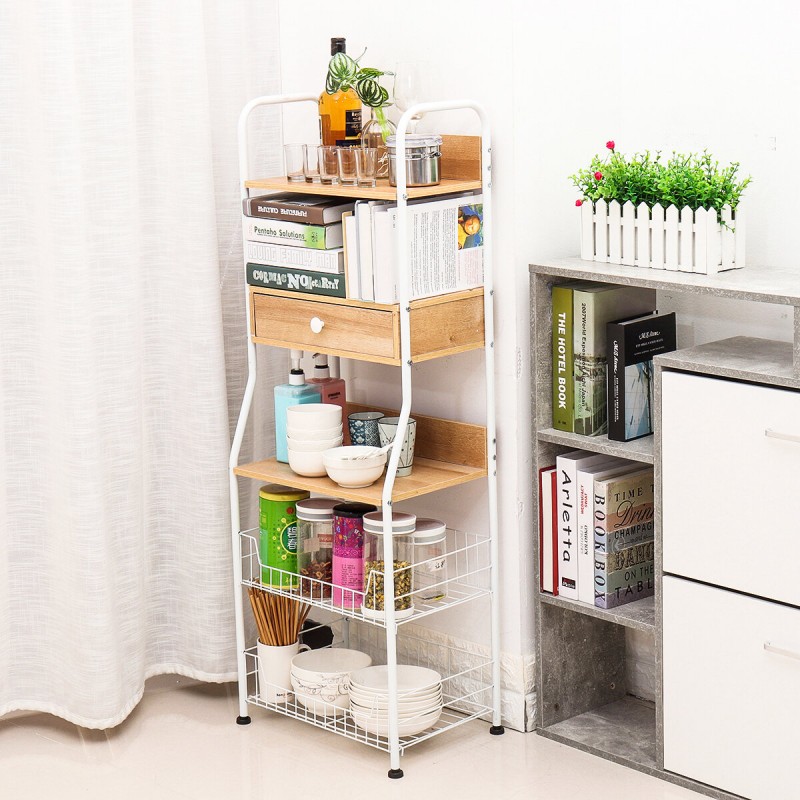 5-Tier Kitchen Standing Rack Microwave Oven Stand Shelf Storage for Home Kitchen Storage Rack - White