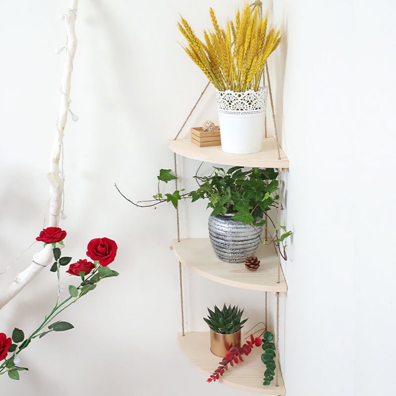3-Tier Wall-mounted Floating Hanging Rack Corner Shelf Organizer Decor - Type A