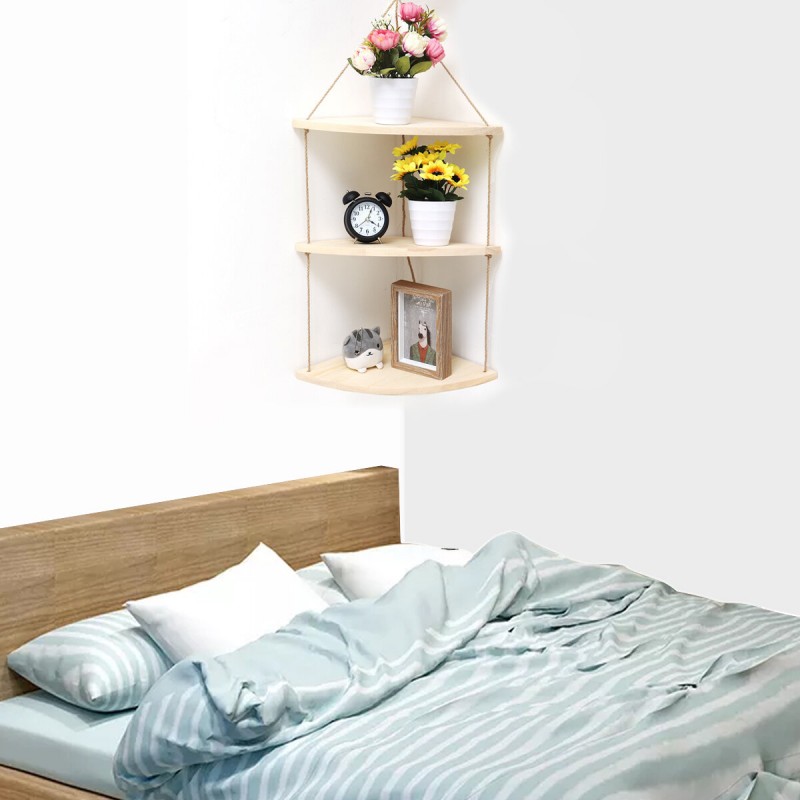 3-Tier Wall-mounted Floating Hanging Rack Corner Shelf Organizer Decor - Type A