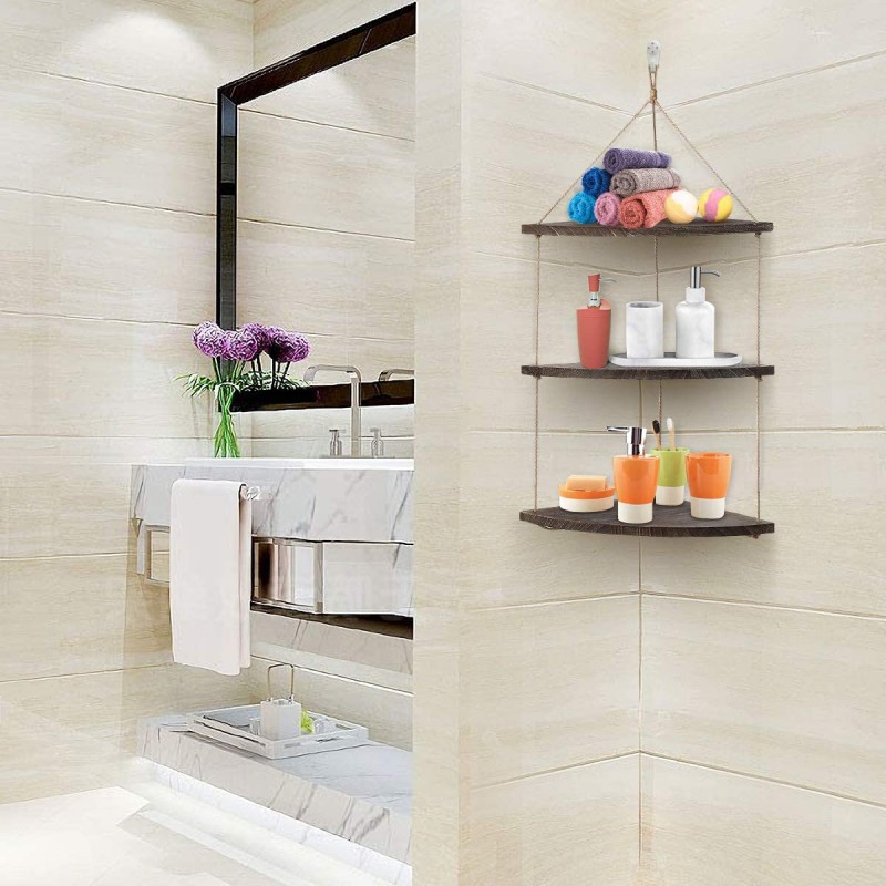 3-Tier Wall-mounted Floating Hanging Rack Corner S...