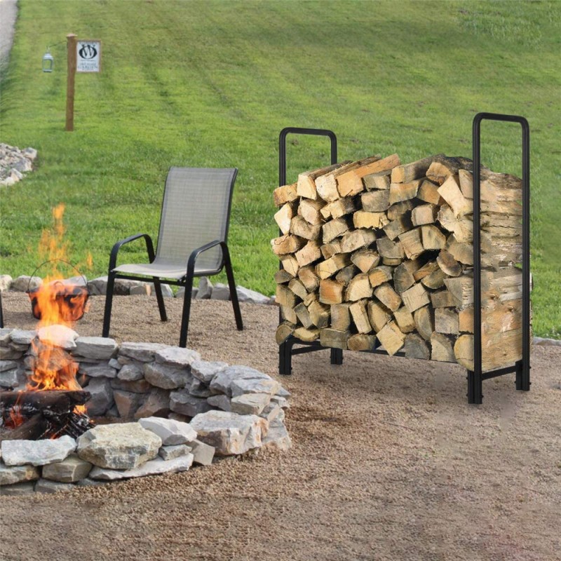 4ft Firewood Rack Outdoor Heavy Duty Log Rack Heavy Duty Tubular Steel Frame High Capacity Storage Easy to Assemble for Indoor O
