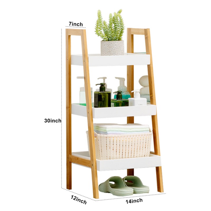 3/4-layer Design Trapezoidal Shelves Bamboo Strong Durable Widened Storage Rack for Living Room Kitchen Study - 4 Layers