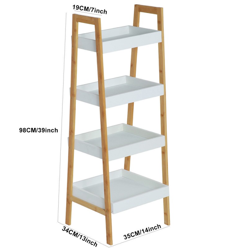 3/4-layer Design Trapezoidal Shelves Bamboo Strong Durable Widened Storage Rack for Living Room Kitchen Study - 4 Layers