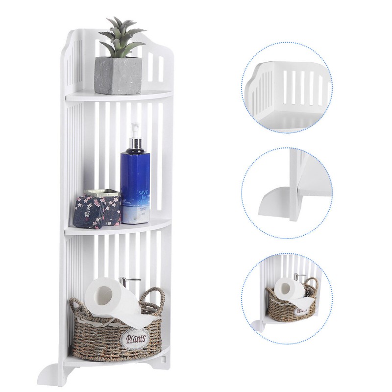 3 Tier White Bathroom Floor Storage Cabinet Shelf ...