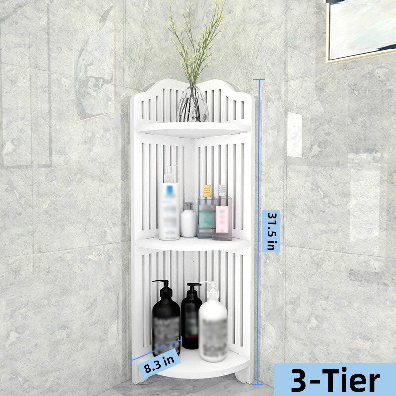 3 Tier White Bathroom Floor Storage Cabinet Shelf Shelves Free Standing for Home Bathroom Storage Rack - Type A