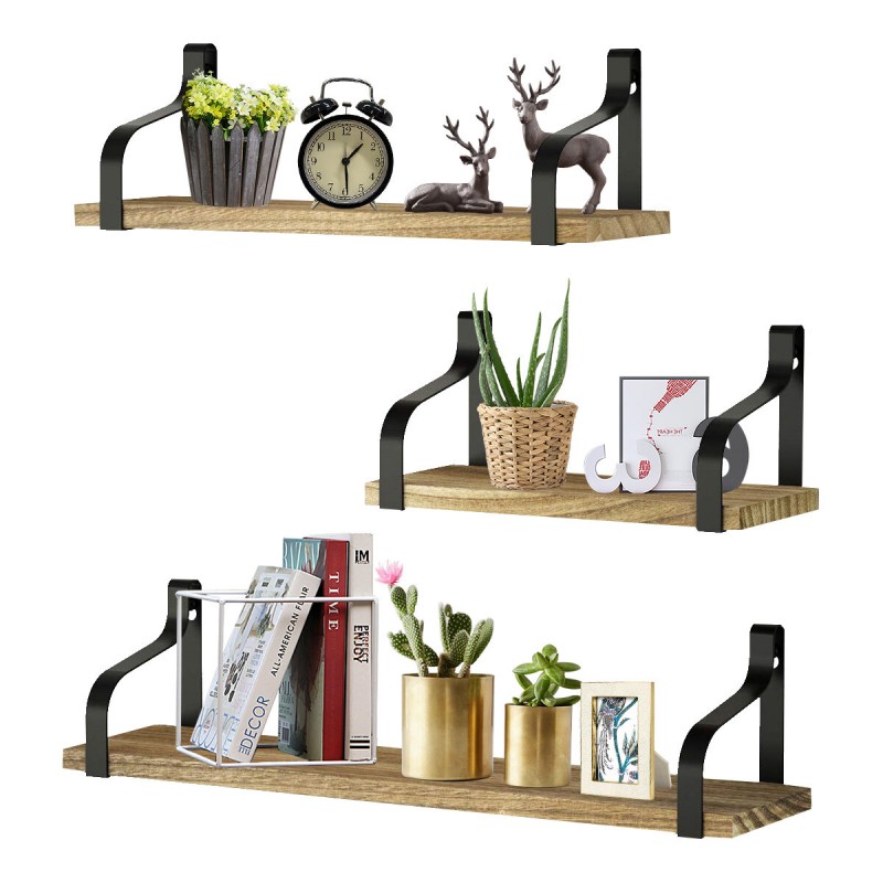 3-Piece Multifunctional Wall Shelf Floating Storage Rack Shelves for Living Room Bedroom Office - Carbon Fiber Color