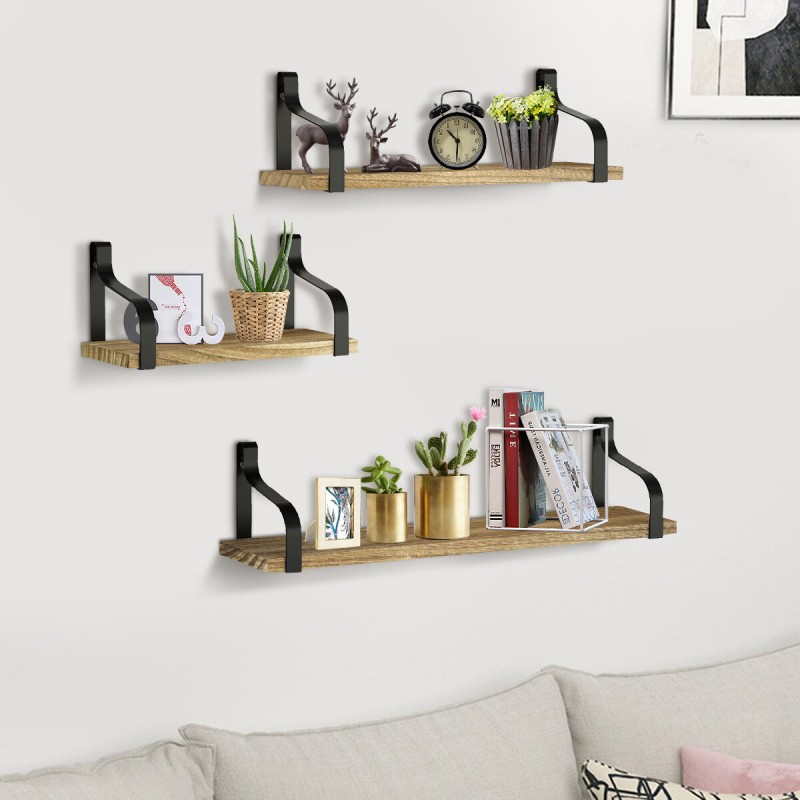 3-Piece Multifunctional Wall Shelf Floating Storage Rack Shelves for Living Room Bedroom Office - Carbon Fiber Color