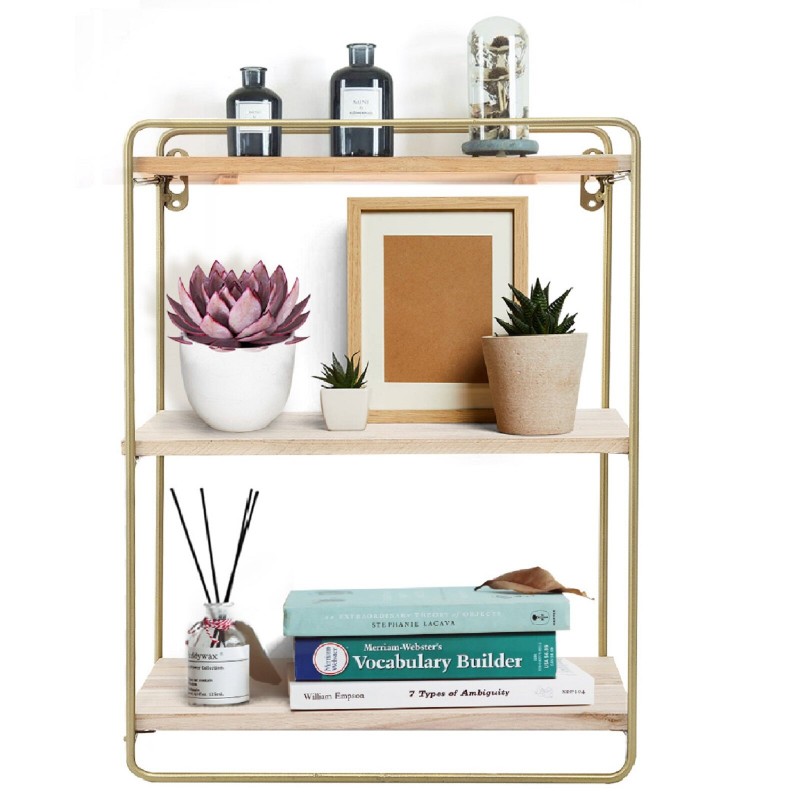 3 Tier Rustic Floating Shelf Golden Wall Shelf Wal...