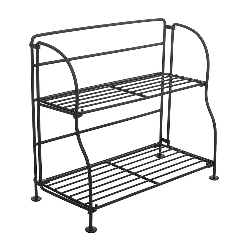 2 Tier Folding Spice Storage Rack Seasoning FlowerShelf Holder Kitchen Bathroom Stand - White