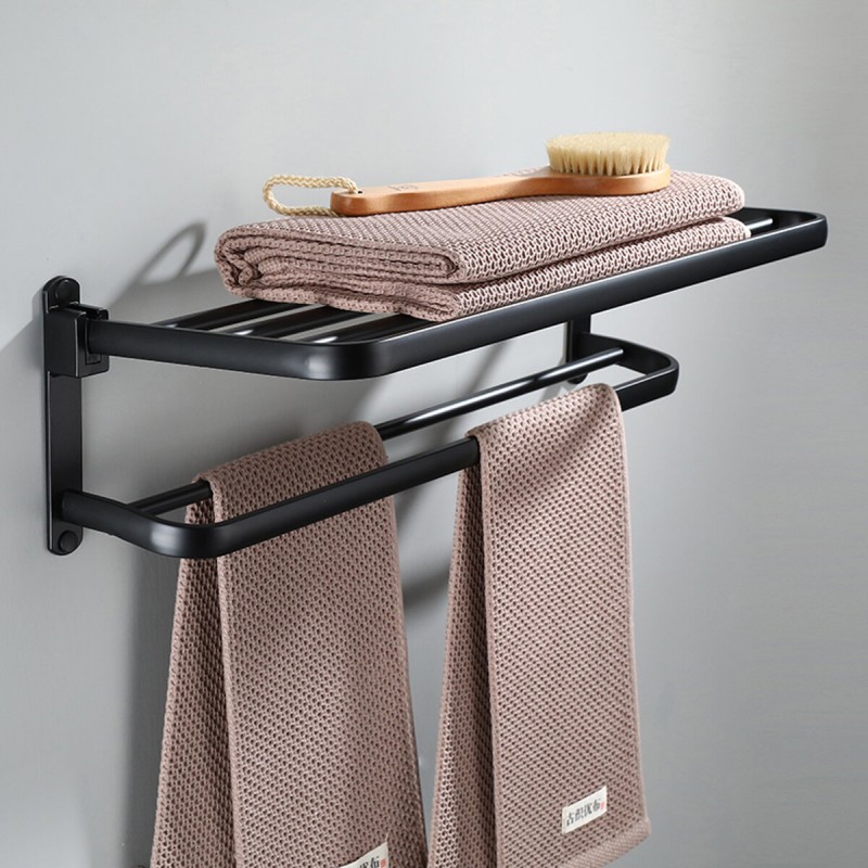 59cm Punched/Punch-free Space Aluminum Towel Holder 90° Folding Easy Installation Towel Rack Durable Towel Shelf