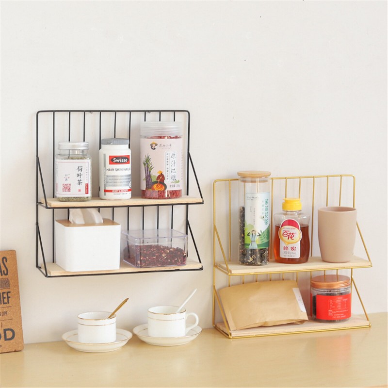 Double-layer Storage Shelf Rack Iron Frame Decorat...