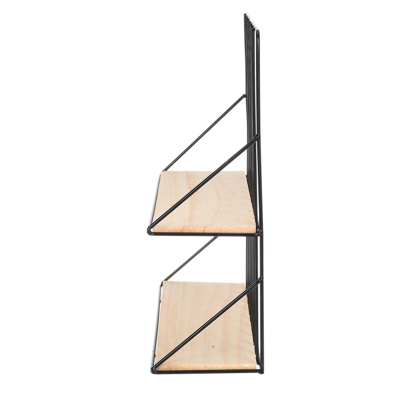 Double-layer Storage Shelf Rack Iron Frame Decorative Wall Hanging Storage Wood Shelf Craft Display Organizer - Black