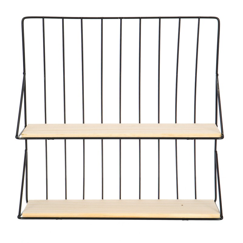 Double-layer Storage Shelf Rack Iron Frame Decorative Wall Hanging Storage Wood Shelf Craft Display Organizer - Black