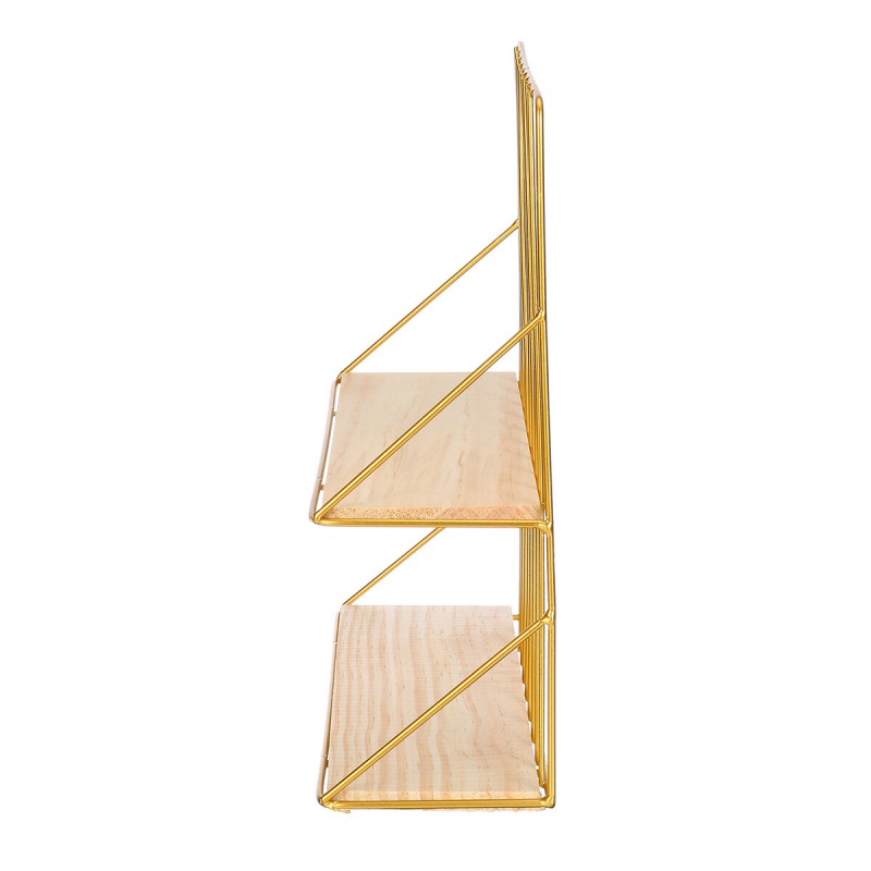 Double-layer Storage Shelf Rack Iron Frame Decorative Wall Hanging Storage Wood Shelf Craft Display Organizer - Black