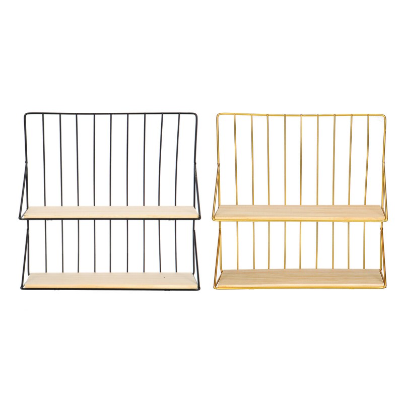 Double-layer Storage Shelf Rack Iron Frame Decorative Wall Hanging Storage Wood Shelf Craft Display Organizer - Black