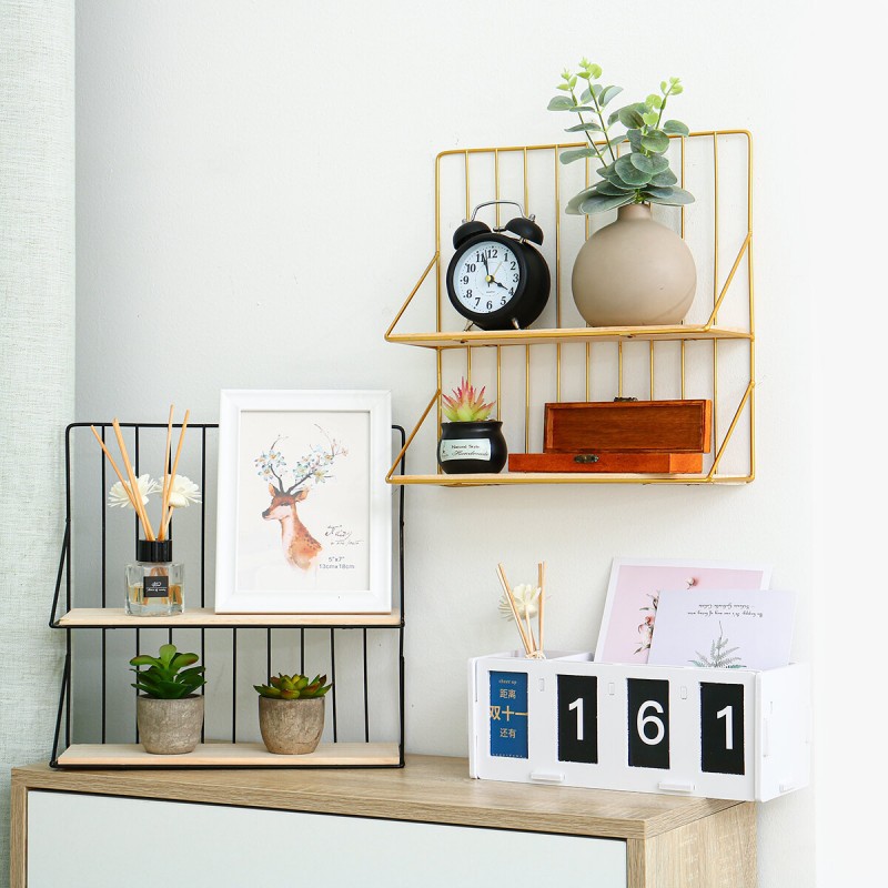 Double-layer Storage Shelf Rack Iron Frame Decorat...