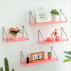 Pink Household Wooden Hanging Holder Wall Mount Ra...