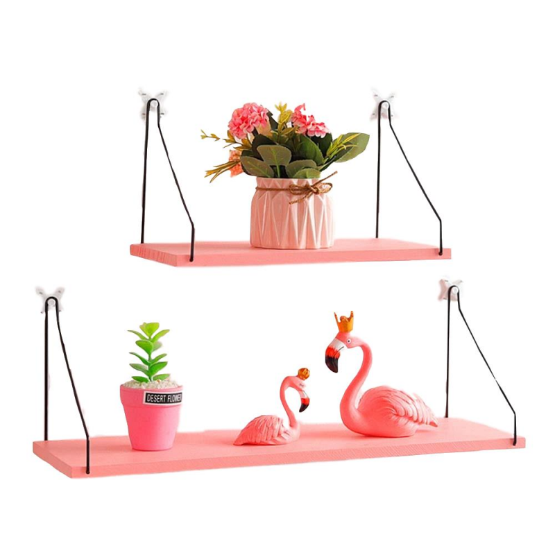 Pink Household Wooden Hanging Holder Wall Mount Rack Creative Home Hooks - S