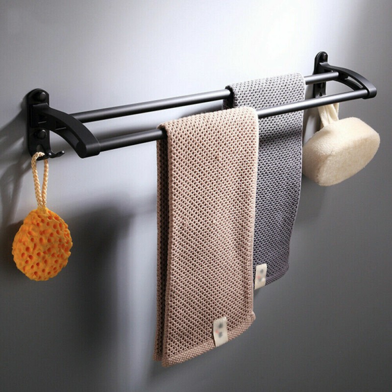 Punch-free Black Towel Rack Space Aluminum Conceal...
