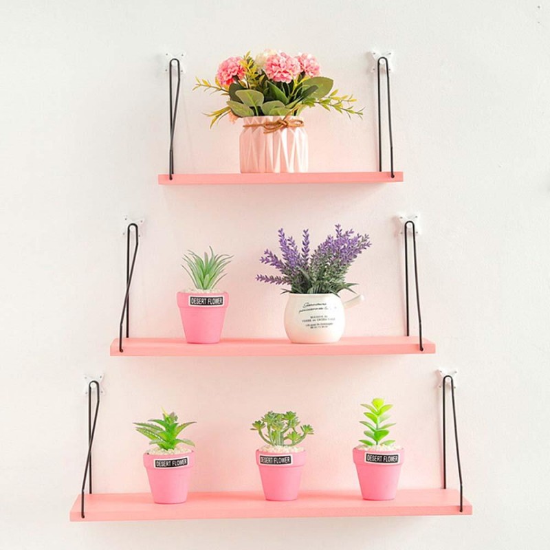 Pink Household Wooden Hanging Holder Wall Mount Rack Creative Home Hooks - S
