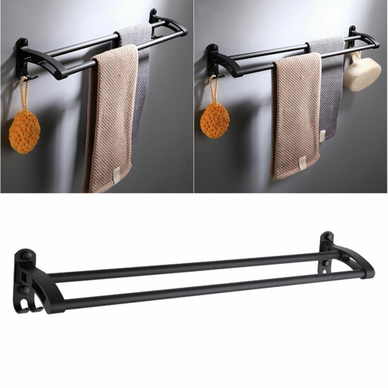 Punch-free Black Towel Rack Space Aluminum Conceal...