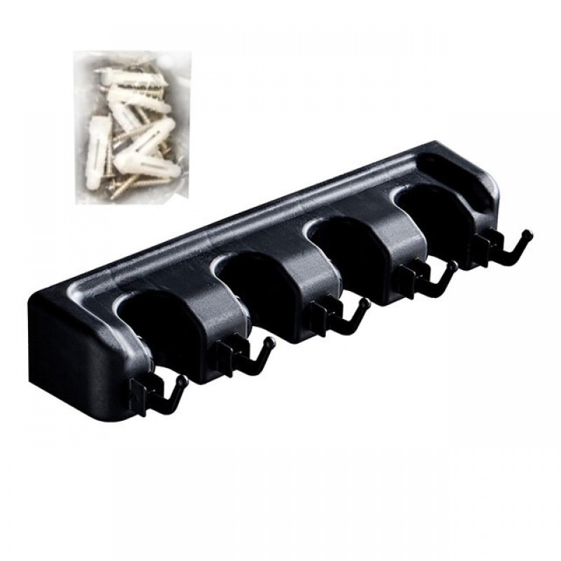 Wall Mounted Multi-Functional Broom Holder Tool Bathroom Kitchen Storage Mop Organizer Holder - 5 Hooks