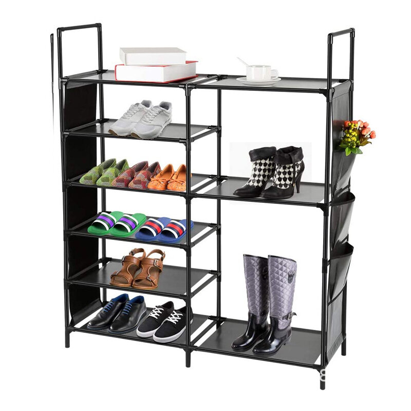 Six-layer Double-row Eight Lattices Shoe Rack Simple Home Large-capacity DIY Assembly Storage Shoe Rack - Black