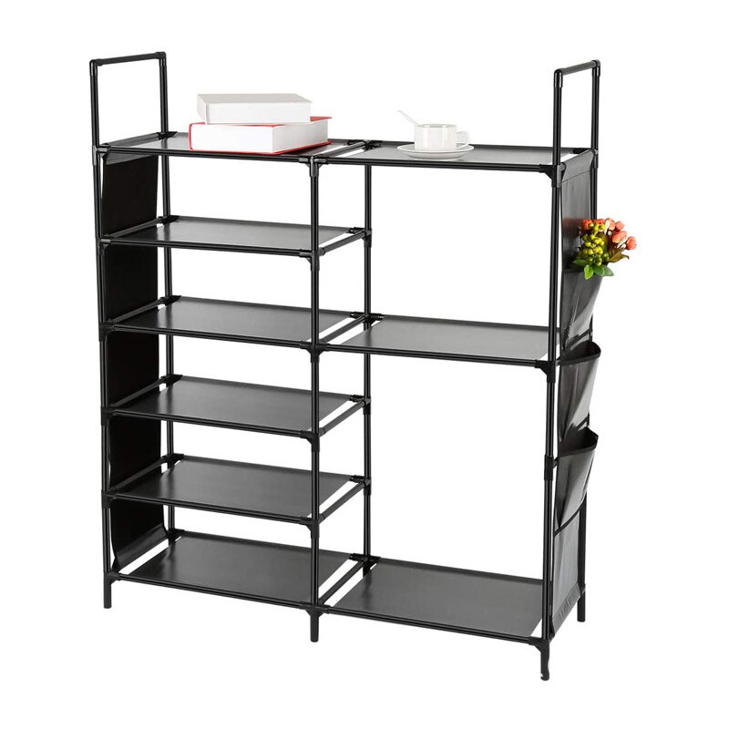 Six-layer Double-row Eight Lattices Shoe Rack Simple Home Large-capacity DIY Assembly Storage Shoe Rack - Black