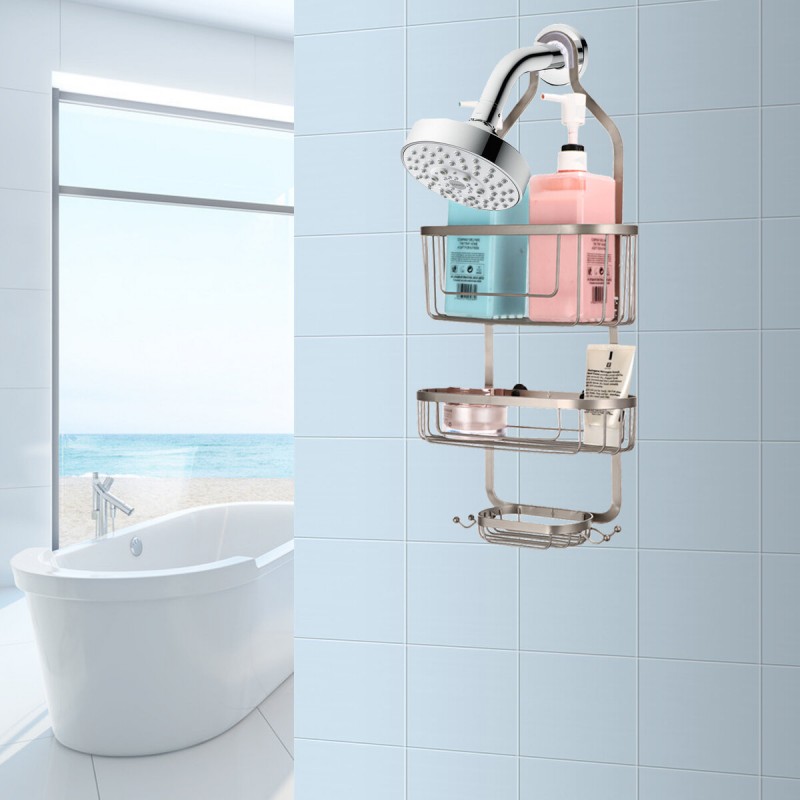 Shower Caddy Bathroom Hanging Head 3 Tiers Shelf S...