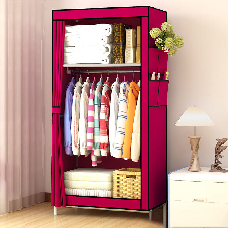 Wear-resistant Anti-oxidation Simple Wardrobe Dust-proof Non-woven Fabric Moisture-proof Breathable Clothes Rack - Wine Red