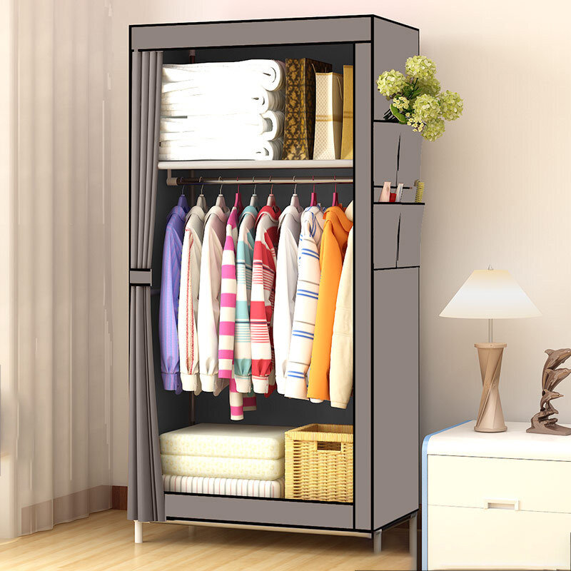 Wear-resistant Anti-oxidation Simple Wardrobe Dust-proof Non-woven Fabric Moisture-proof Breathable Clothes Rack - Wine Red