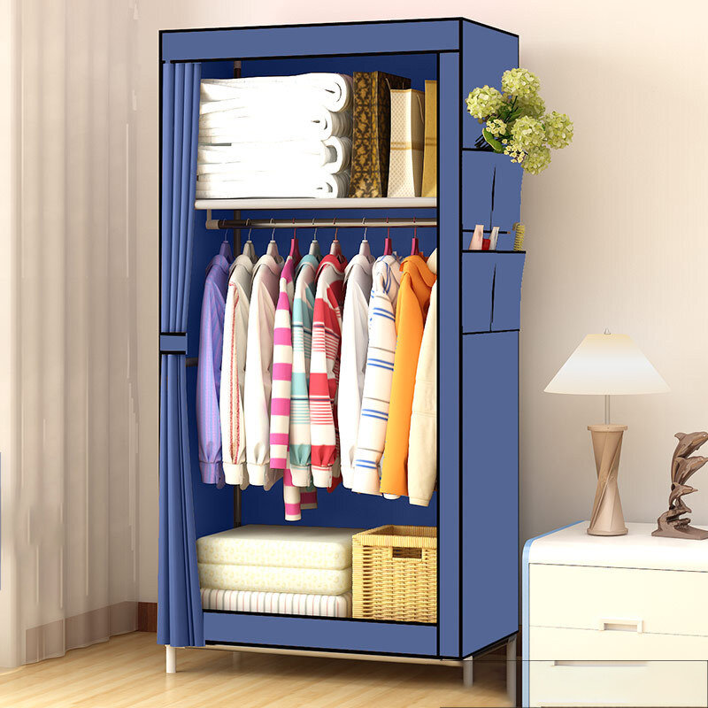 Wear-resistant Anti-oxidation Simple Wardrobe Dust-proof Non-woven Fabric Moisture-proof Breathable Clothes Rack - Wine Red