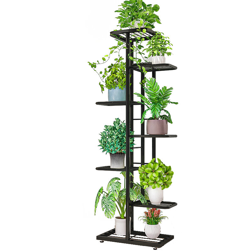 7-layer Simple Flower Stand Anti-rust Durable Circular Foot Pad Design Wrought Iron Shelf - White