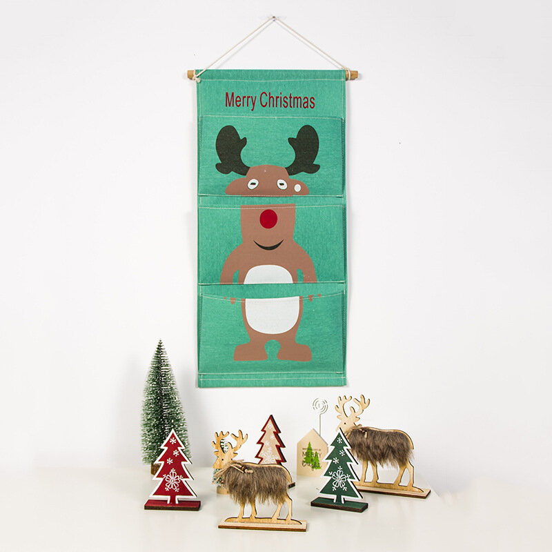 Christmas 3 Grid Storage Hanging Bag Pocket Wardrobe Wall-Mounted Multi-layer Parts Storage Box - D