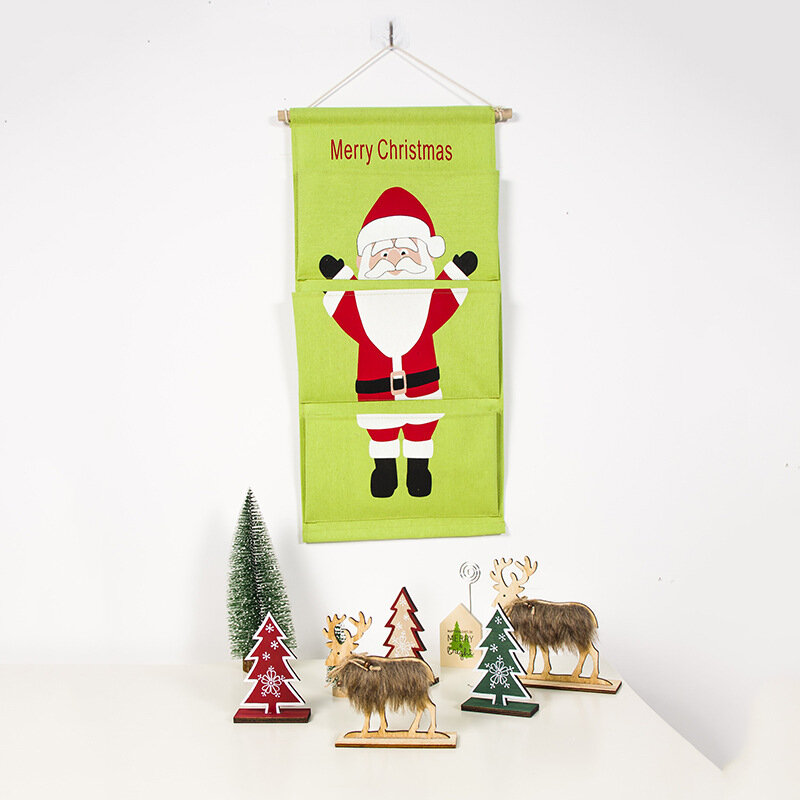 Christmas 3 Grid Storage Hanging Bag Pocket Wardrobe Wall-Mounted Multi-layer Parts Storage Box - D