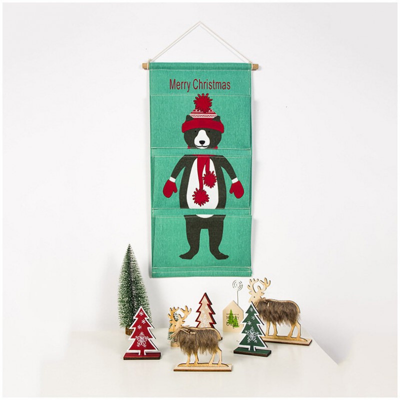 Christmas 3 Grid Storage Hanging Bag Pocket Wardrobe Wall-Mounted Multi-layer Parts Storage Box - D