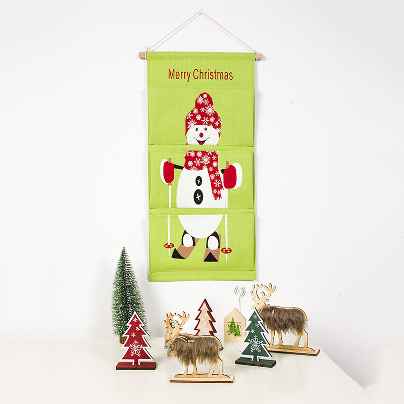 Christmas 3 Grid Storage Hanging Bag Pocket Wardrobe Wall-Mounted Multi-layer Parts Storage Box - D