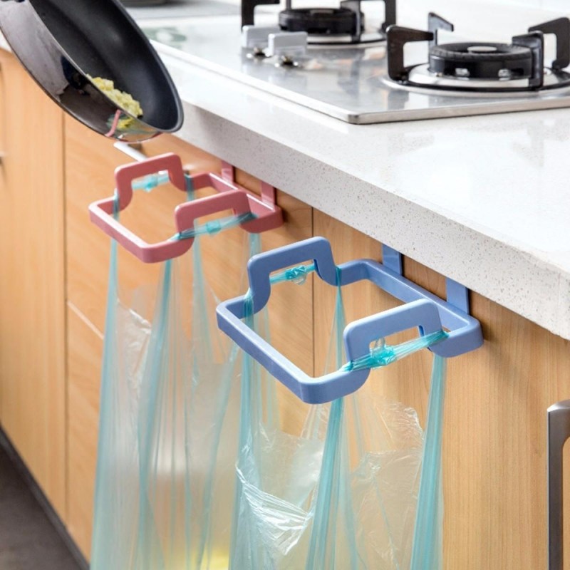 Kitchen Cabinet Hanging Rubbish Bag Holder Garbage Storage Rack Cupboard Hanger - Beige